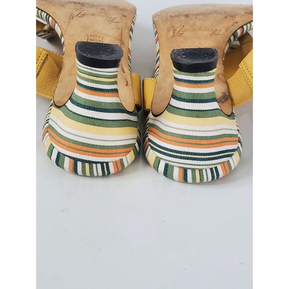 Marchez Vous Striped Leather Kitten Low Heels Size 6.5 Yellow Green Shoes - Picture 8 of 15